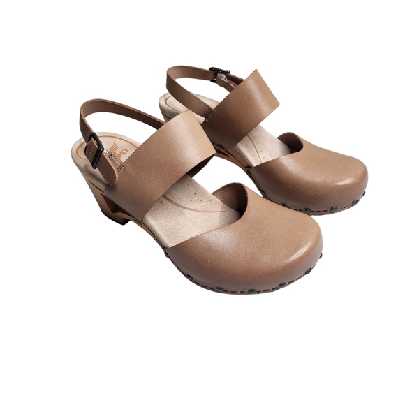New Dansko Thea women's nuetral Veg leather wooden cutout heel clogs sandals 5.5 - Picture 5 of 11